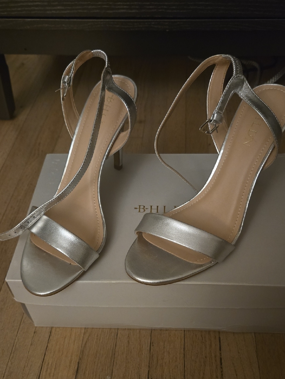 BHLDN Silver Metallic Open-Toe Slingback Heels